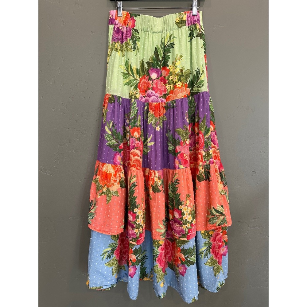 Farm Rio Anthropologie Floral Tiered Maxi Skirt Size Medium Colorful - Picture 6 of 16